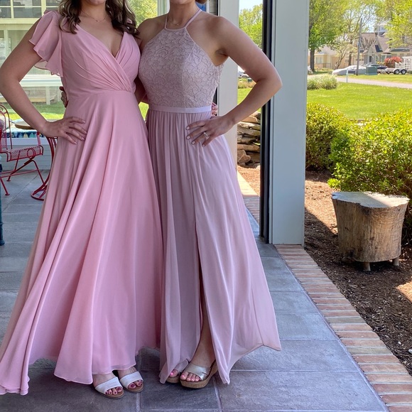 David’s Bridal Open Back Lace and Mesh Bridesmaid - Picture 1 of 10